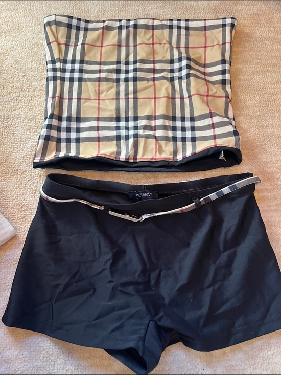 Burberry Other - Burberry Black Shorts Set with Vintage Nova Check Strapless Top/Reversible Top